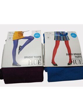 Hue Opaque Tights Perfit Lot 2 Size 1 XS S Blue Burgundy Opaque Wide Band USA